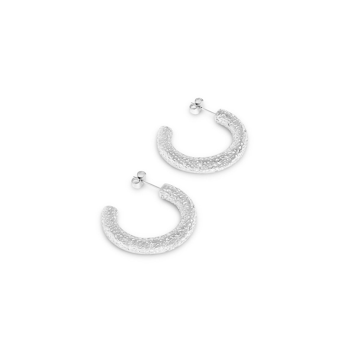 Texture Hoop Earrings - Silver