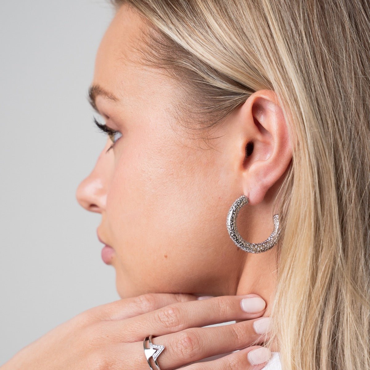 Texture Hoop Earrings - Silver