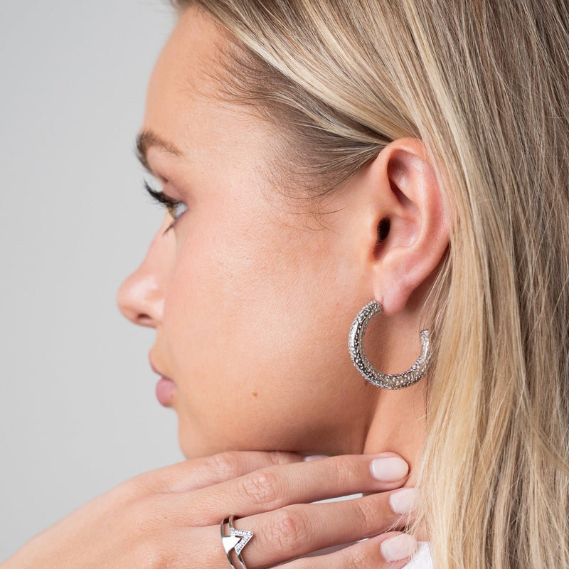 Texture Hoop Earrings - Silver