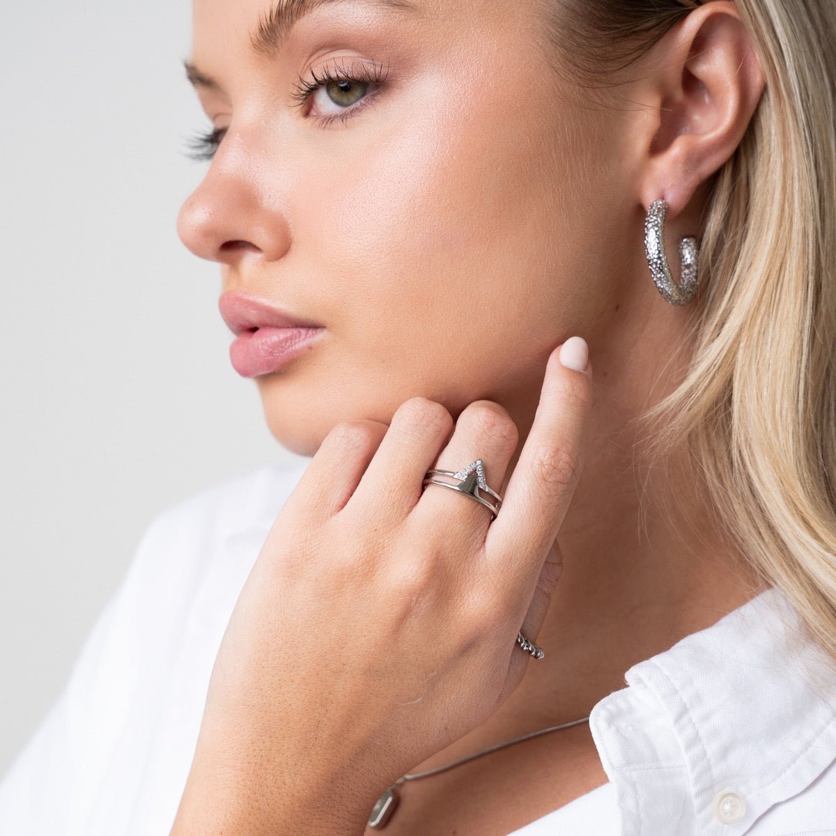 Texture Hoop Earrings - Silver