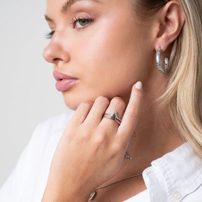 Texture Hoop Earrings - Silver