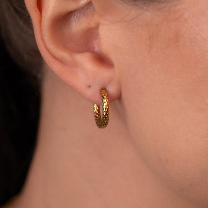 Textured Hoop Earrings 18k Gold Plated