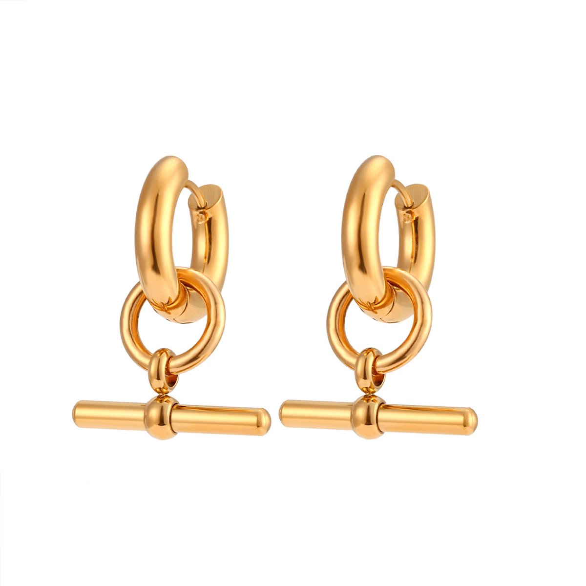 T-Bar Drop Earrings 18k Gold Plated