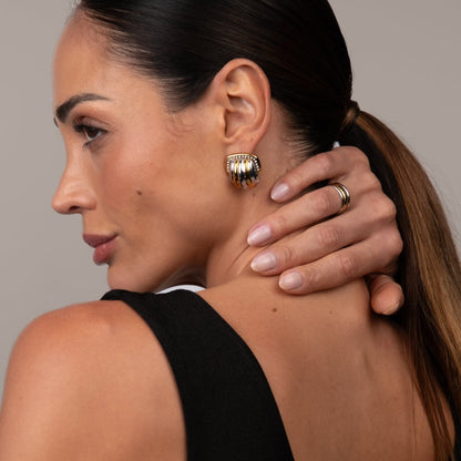 Crystal Dome Earrings Gold and Silver Two-Tone