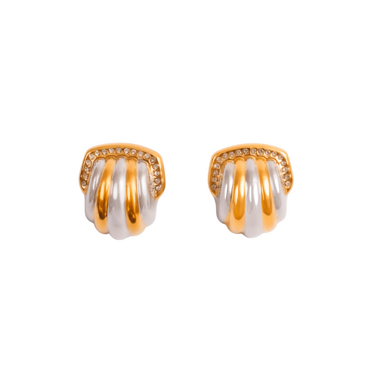 Crystal Dome Earrings Gold and Silver Two-Tone