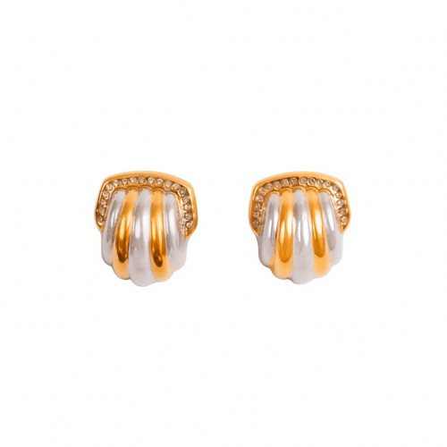 Crystal Dome Earrings Gold and Silver Two-Tone