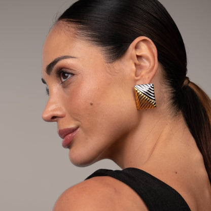 Dual Square Earrings Gold and Silver Two-Tone