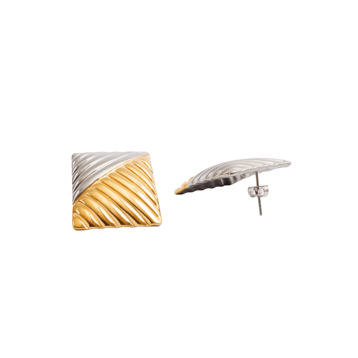 Dual Square Earrings Gold and Silver Two-Tone