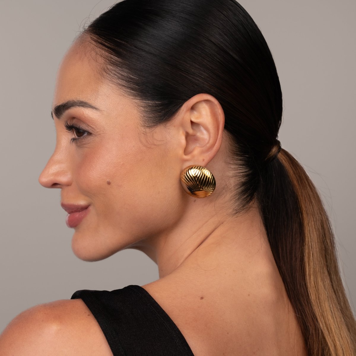 Textured Sphere Earrings Gold and Silver Two-Tone