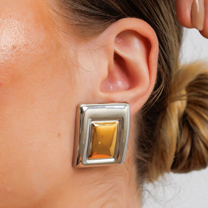 Geometric Earrings Gold and Silver Two-Tone