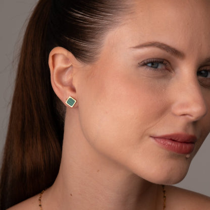 Geometric Green Stone Earrings 18k Gold Plated