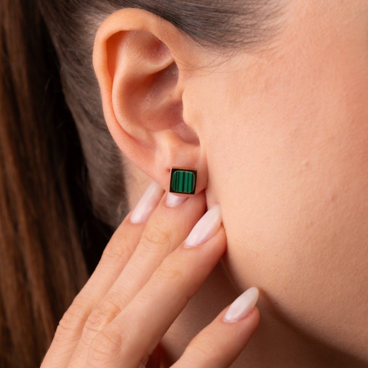Geometric Green Stone Earrings 18k Gold Plated