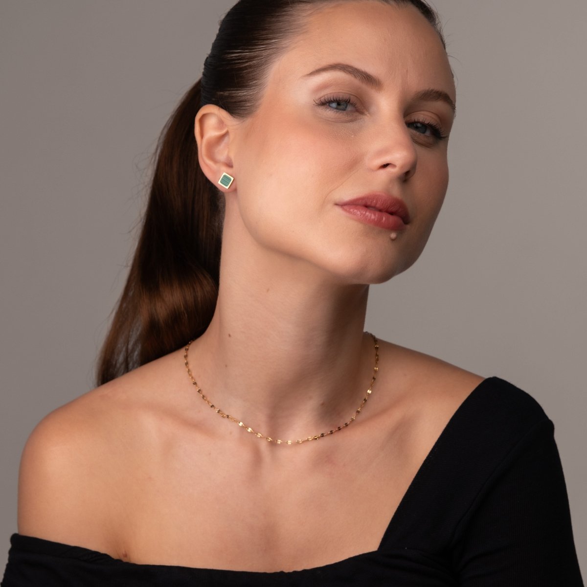 Geometric Green Stone Earrings 18k Gold Plated