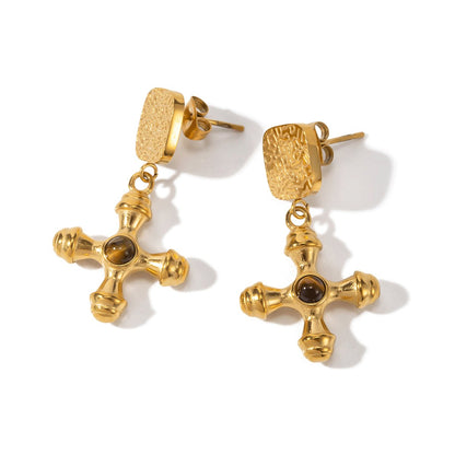 Tiger's Eye Earrings - 18k Gold Plated