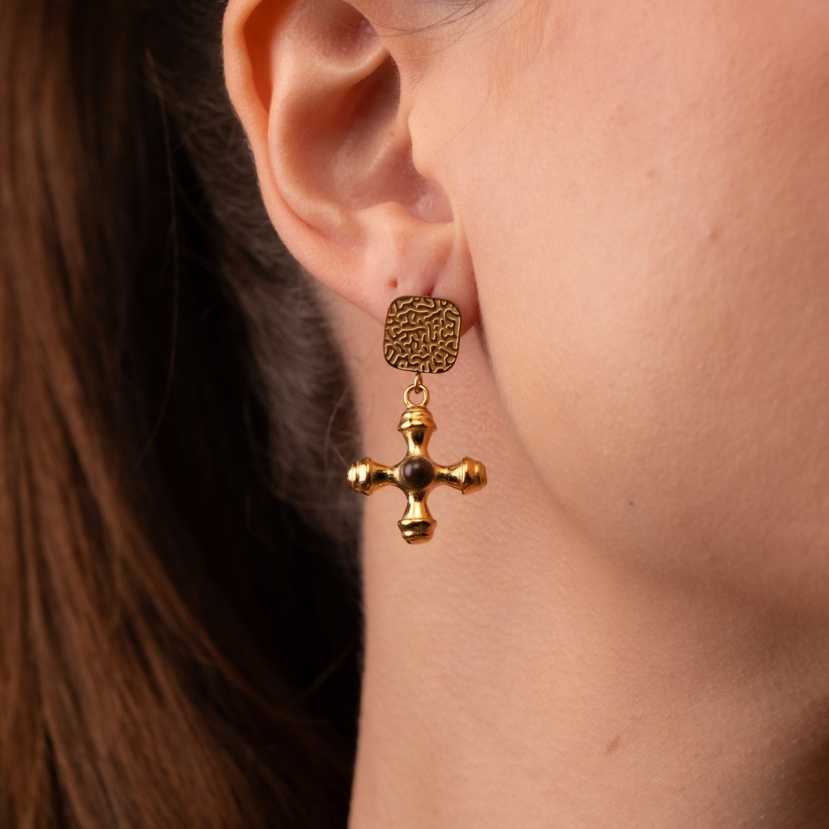 Tiger's Eye Earrings - 18k Gold Plated