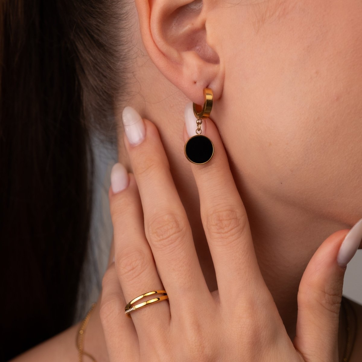 Noir Drop Earrings 18k Gold Plated