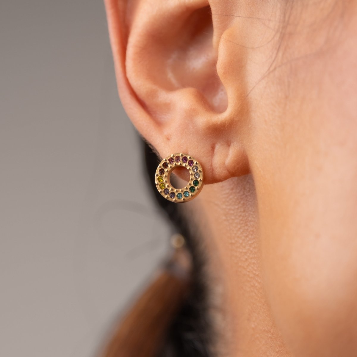 Rainbow Circle Earrings - 18k Gold Plated