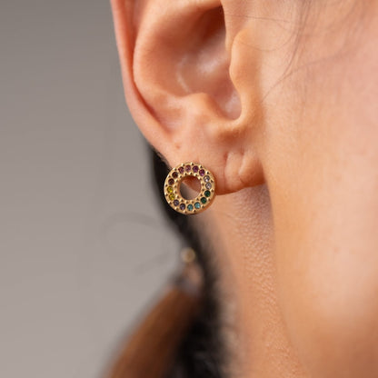 Rainbow Circle Earrings - 18k Gold Plated
