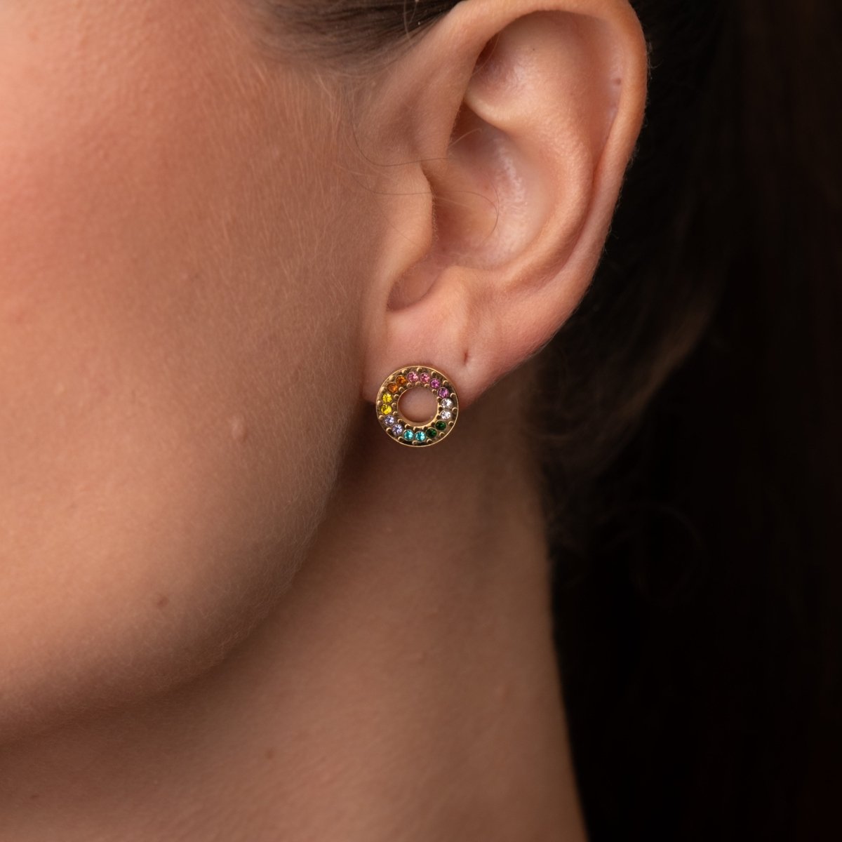 Rainbow Circle Earrings - 18k Gold Plated