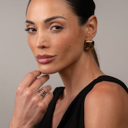 Spiral Square Earrings Gold and Silver Two-Tone
