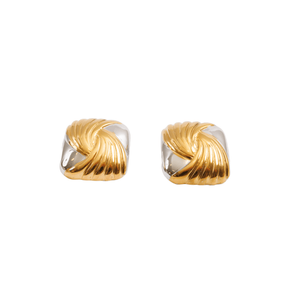 Spiral Square Earrings Gold and Silver Two-Tone