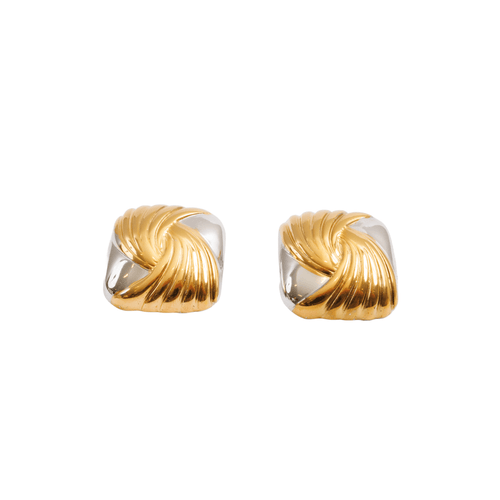 Spiral Square Earrings Gold and Silver Two-Tone