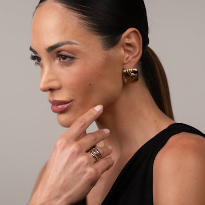 Spiral Square Earrings Gold and Silver Two-Tone