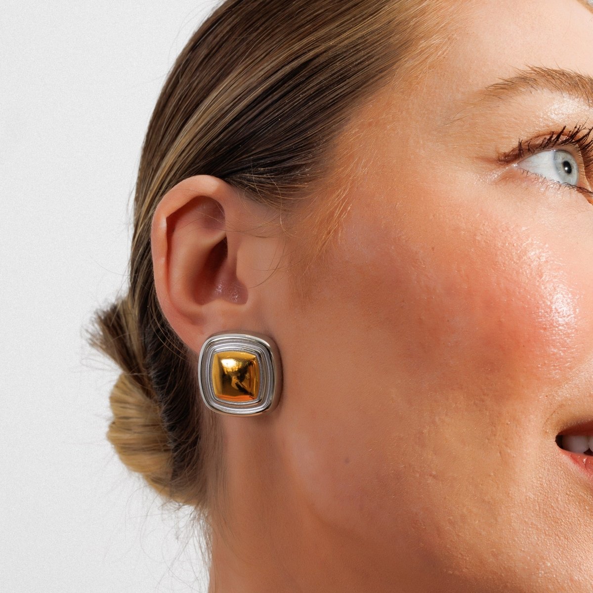 Square Lumiere Earrings Gold and Silver Two-Tone