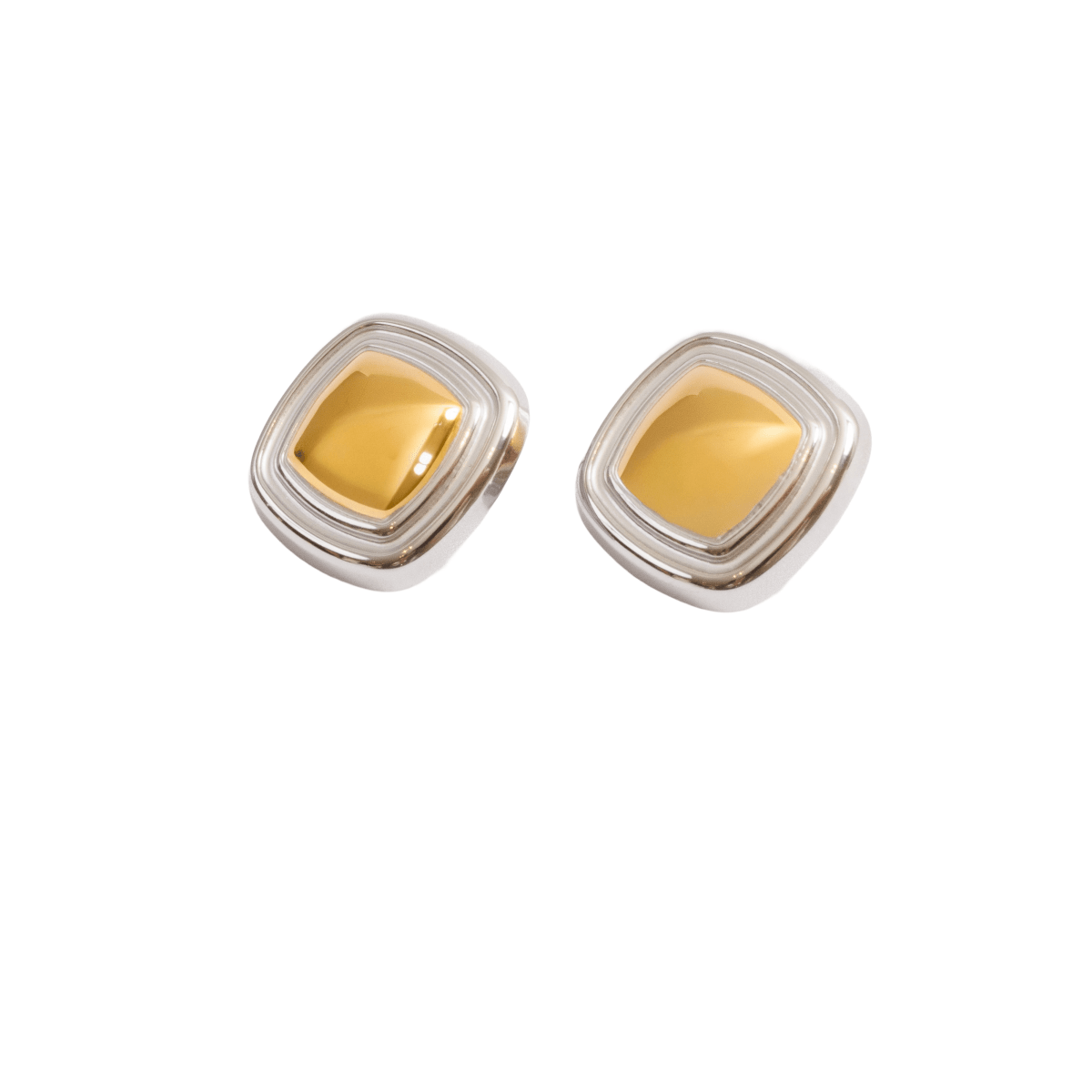 Square Lumiere Earrings Gold and Silver Two-Tone