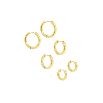 Trio Hoop Earrings Set 18k Gold Plated