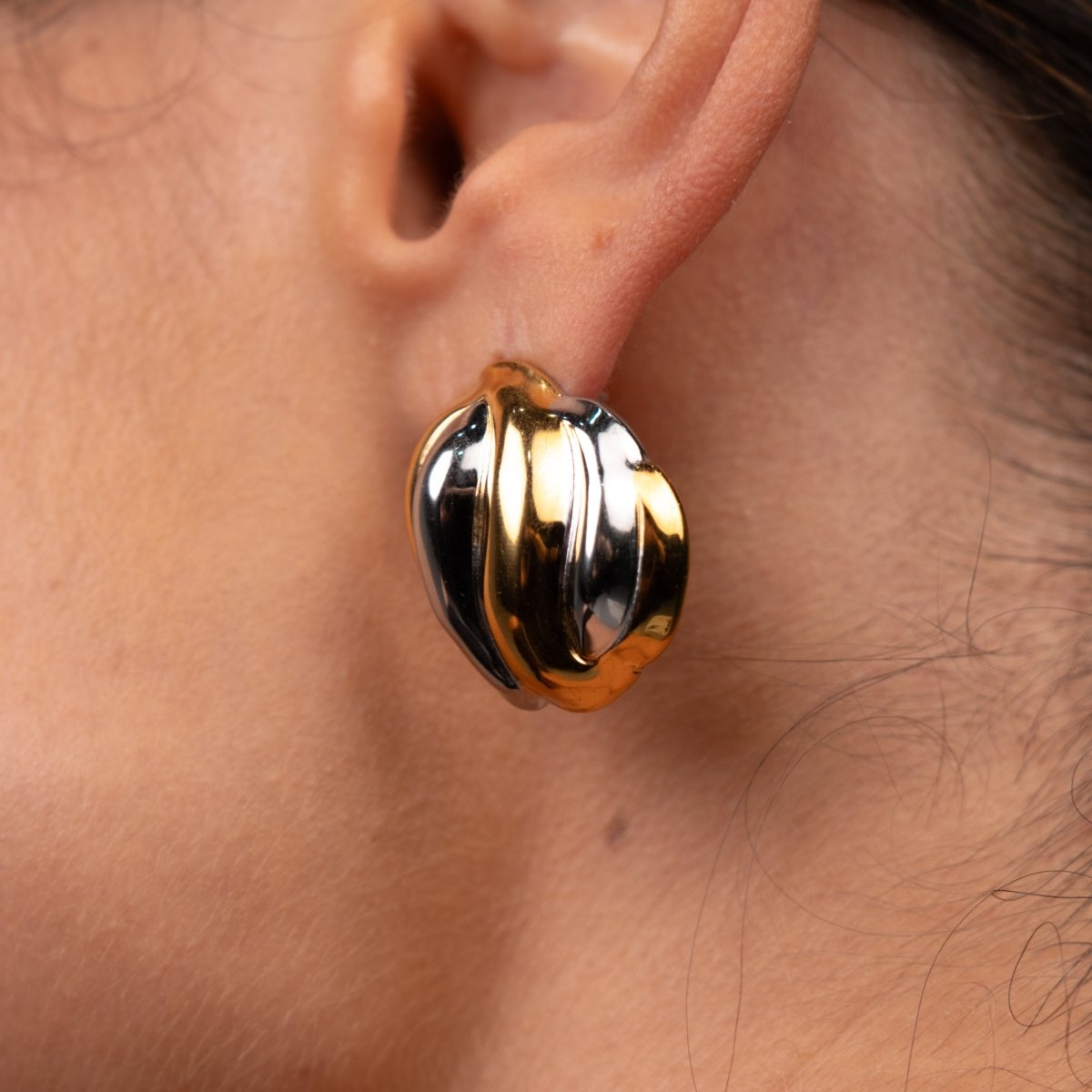 Twist Essence Earrings Gold and Silver Two-Tone