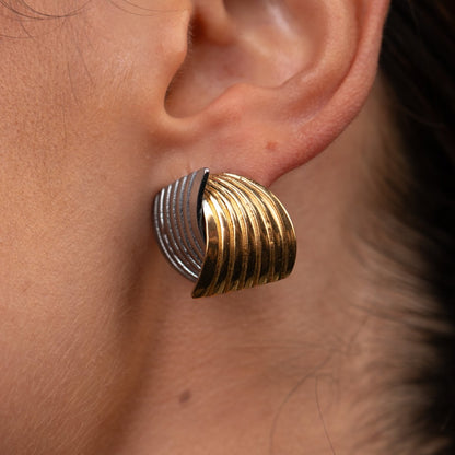 Wave Motion Earrings Gold and Silver Two-Tone
