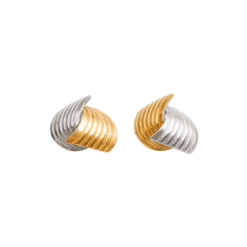 Wave Motion Earrings Gold and Silver Two-Tone