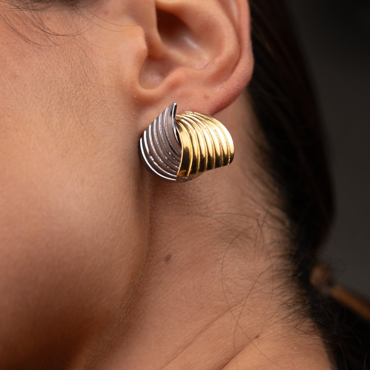 Wave Motion Earrings Gold and Silver Two-Tone