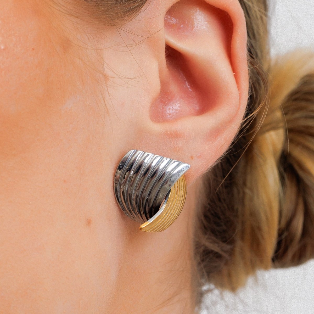 Wave Motion Earrings Gold and Silver Two-Tone