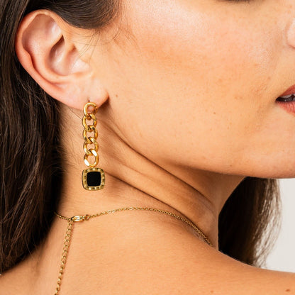 Lorenza Onyx Drop Earrings 18k Gold Plated