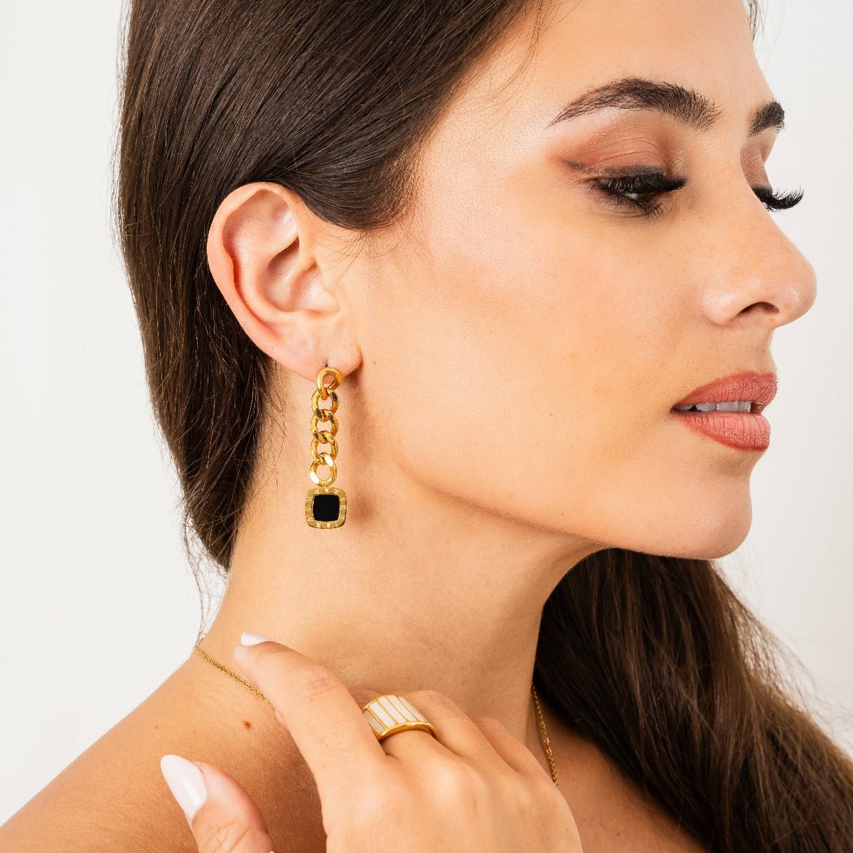 Lorenza Onyx Drop Earrings 18k Gold Plated