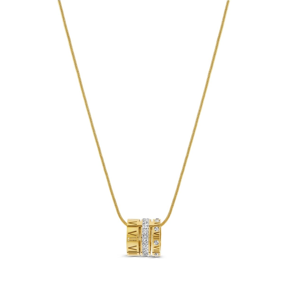 Triple Ring Roman Numeral Necklace – 18k Gold Plated