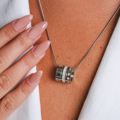 Triple Ring Roman Numeral Necklace – Silver