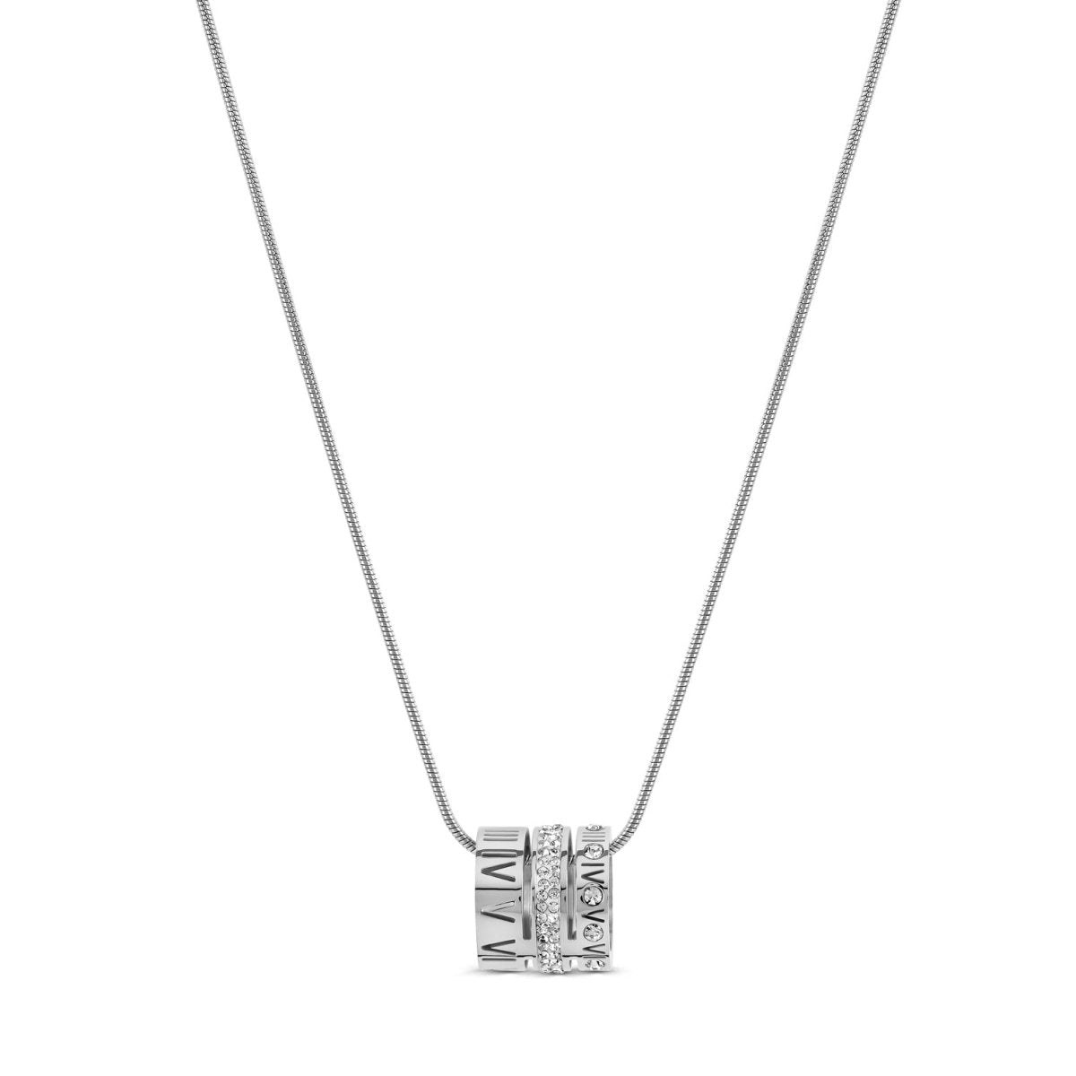Triple Ring Roman Numeral Necklace – Silver