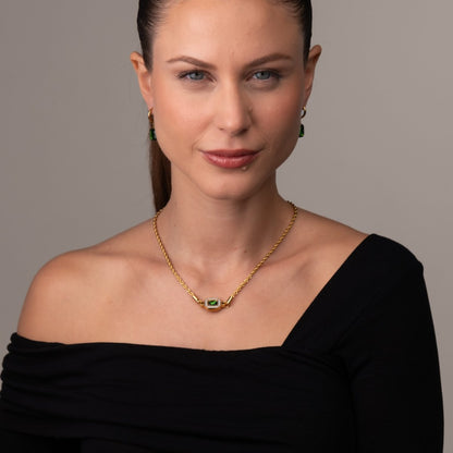 Aura Emerald Necklace - 18k Gold Plated