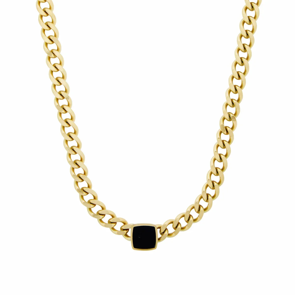 Square Onyx Stone Chain Necklace 18k Gold Plated