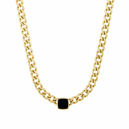 Square Onyx Stone Chain Necklace 18k Gold Plated