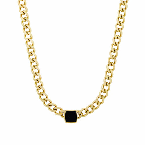 Square Onyx Stone Chain Necklace 18k Gold Plated