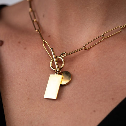 Smooth Geometric Pendant Chain Necklace 18k Gold Plated