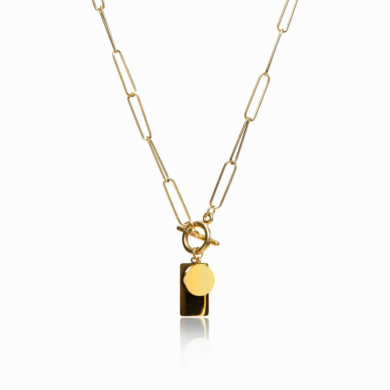 Smooth Geometric Pendant Chain Necklace 18k Gold Plated