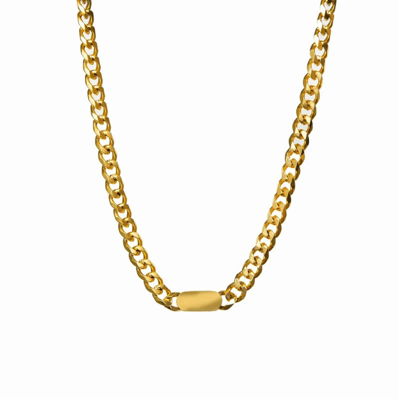 Minimalist Rectangular Pendant Chain Necklace 18k Gold Plated
