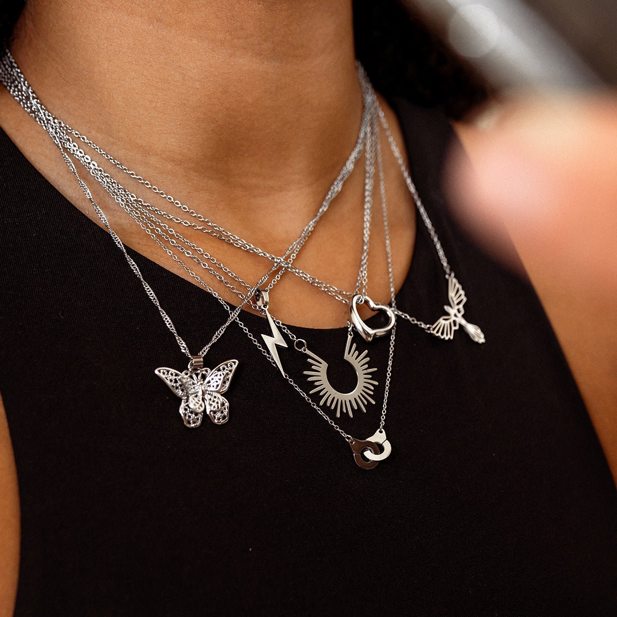 Energy Lightning Bolt Pendant Necklace - Silver