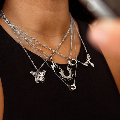 Energy Lightning Bolt Pendant Necklace - Silver