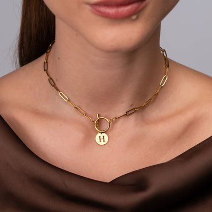 Clip Chain Initial Letter Necklace – 18k Gold Plated